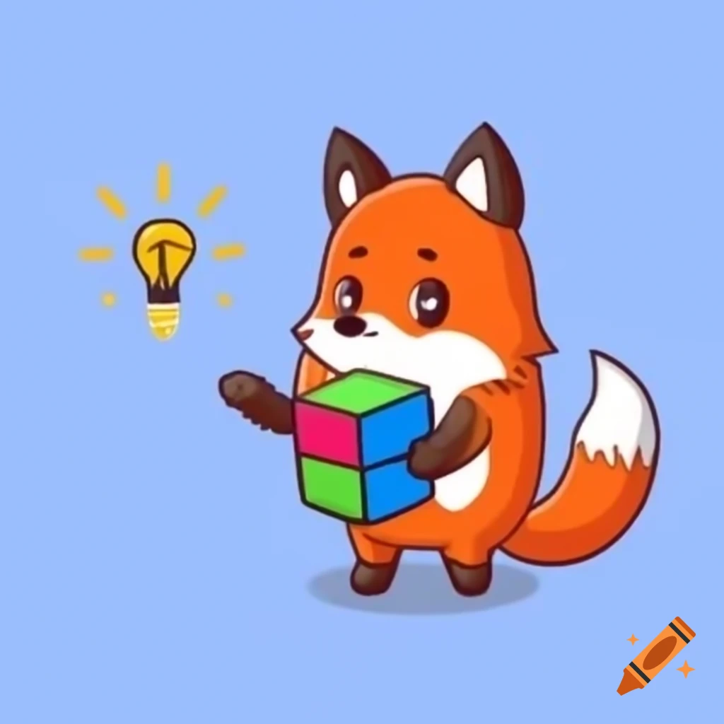 Fox mascot holding glowing cube