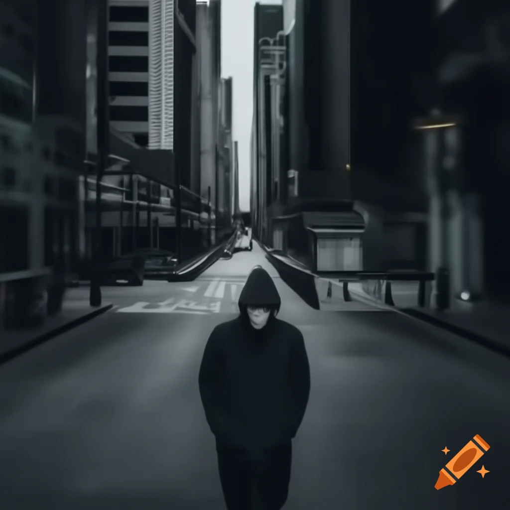 Empty street with a person wearing a face mask