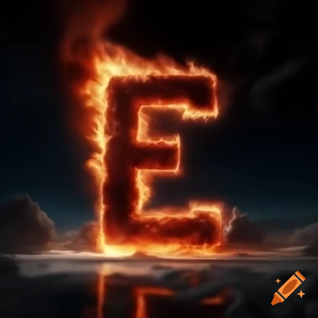 Fiery capital letter 'E' in empty expanse evoking dread and uncertainty