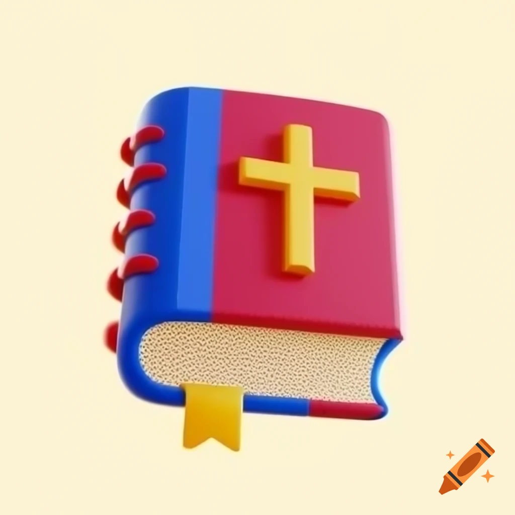 Cartoon style Bible Book With Red And Blue Colors And Yellow Cross On cartoon-style-bible-book-with-red-and-blue-colors-and-yellow-cross-on