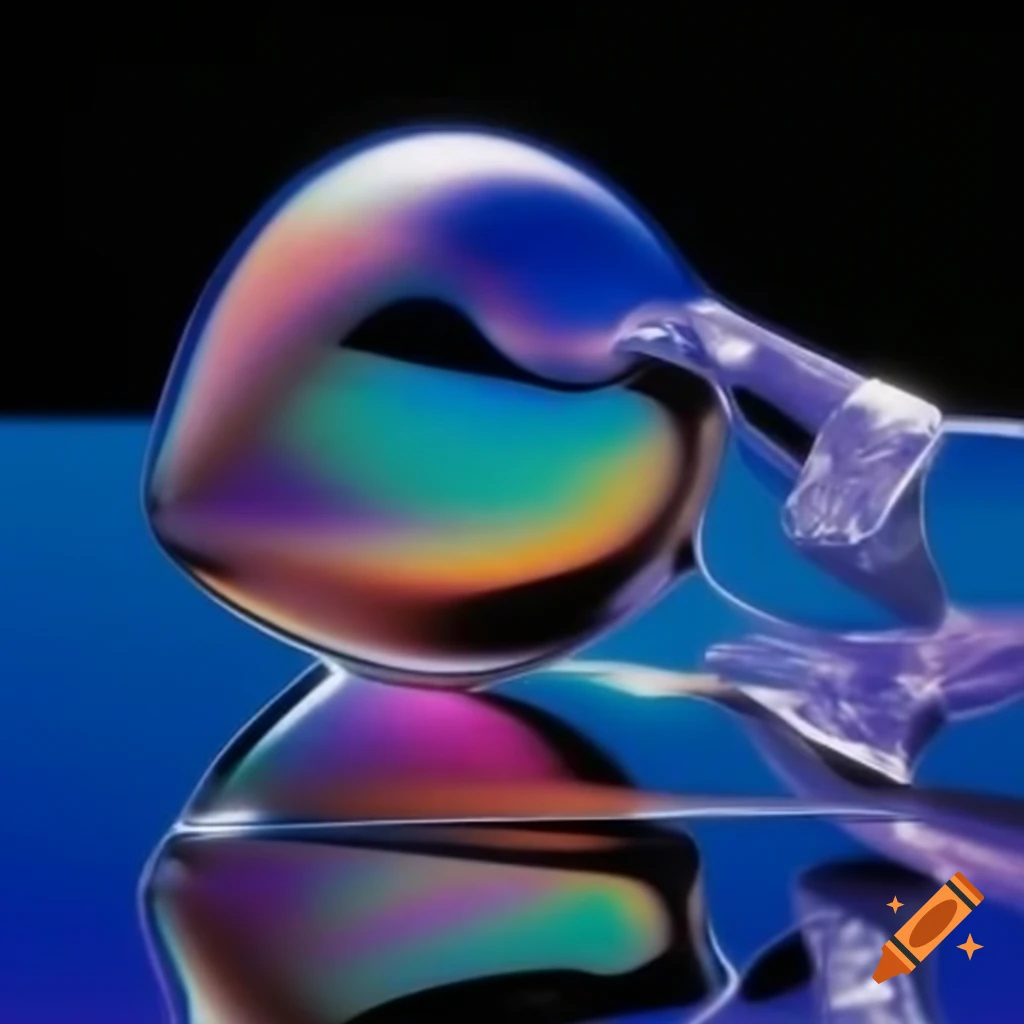 Pop surreal photography featuring iridescent glass statue