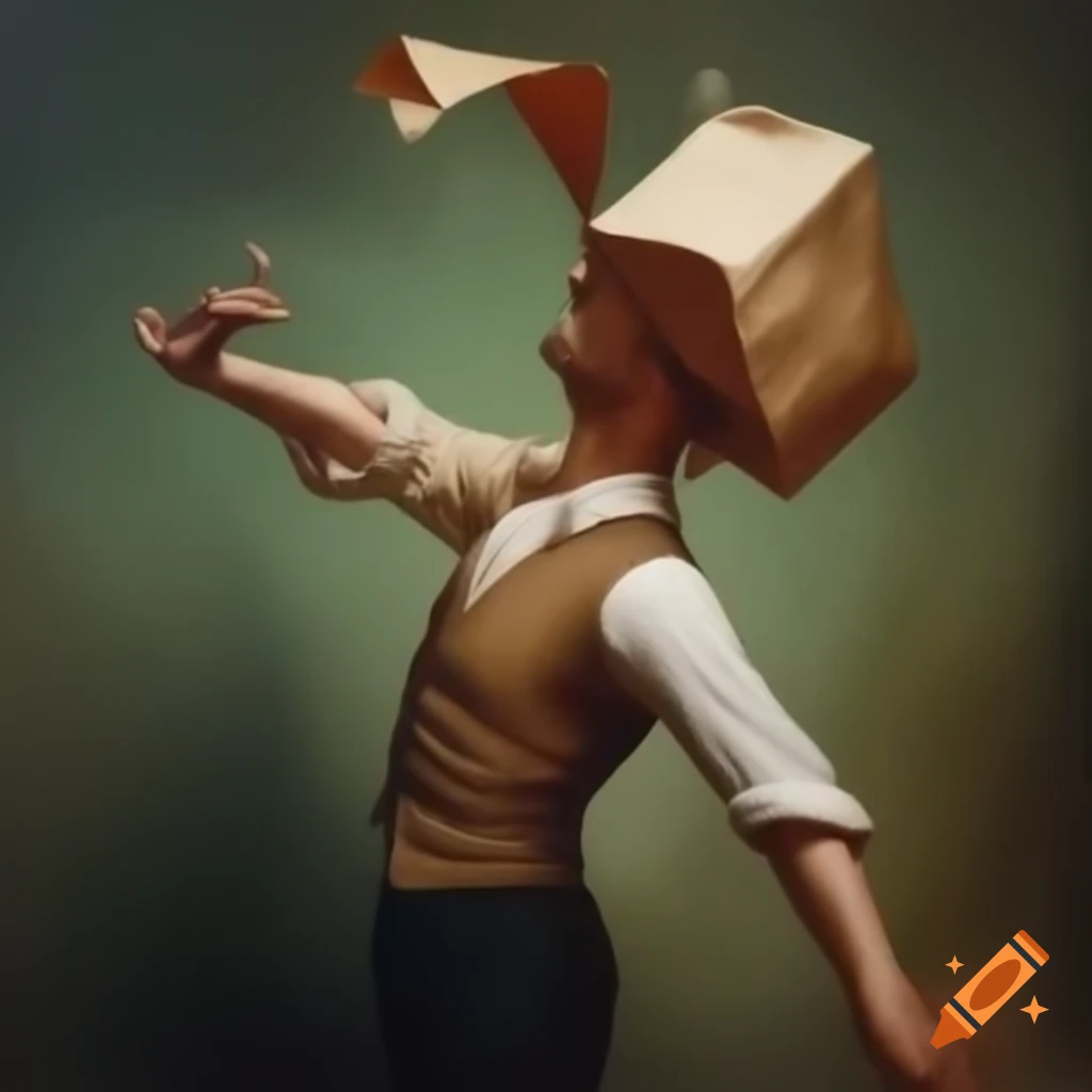 Victorian Vaudeville poster featuring man with paper bag asking lady to dance