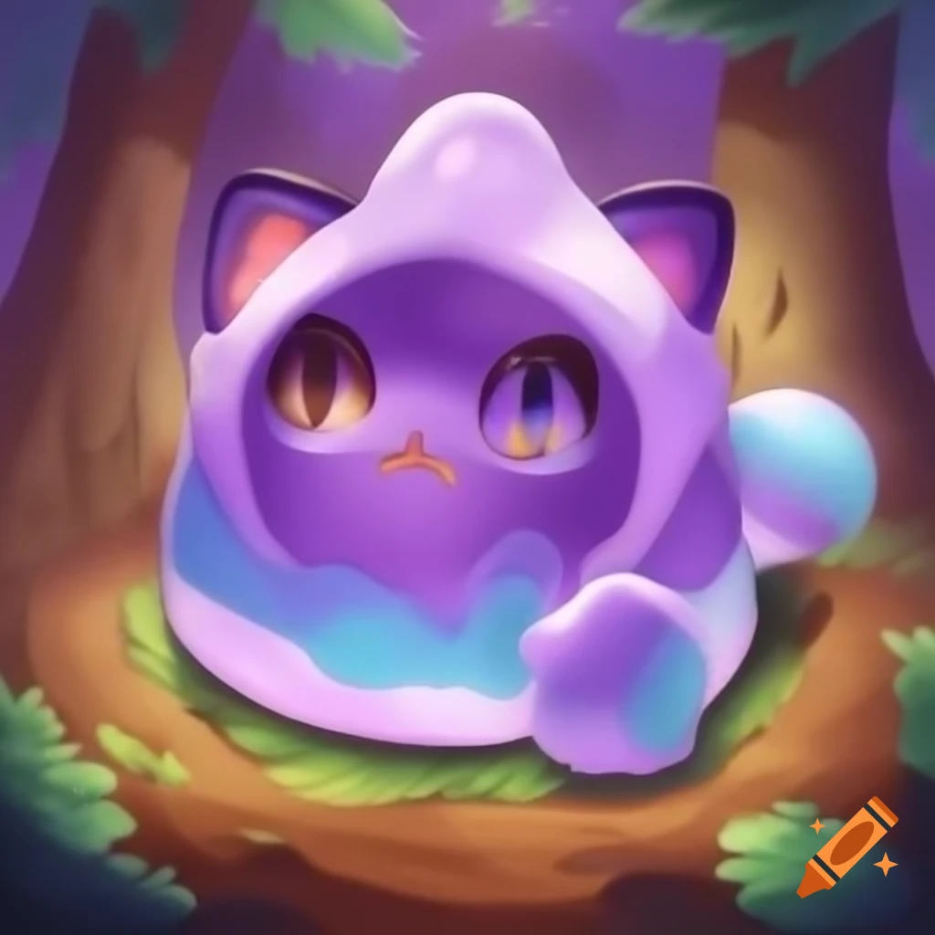 Feline adventurer discovering oversized dark purple crystal in