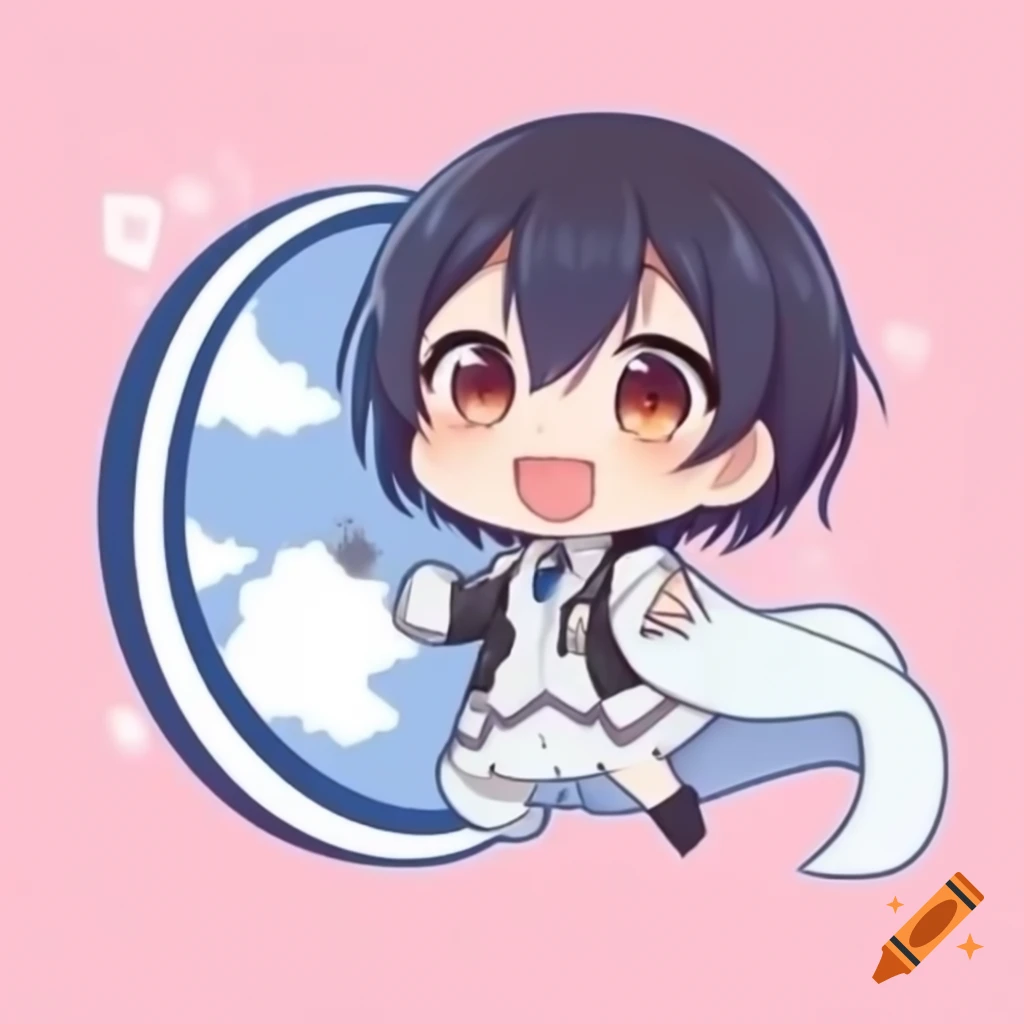 Anime chibi character in front of a mirror