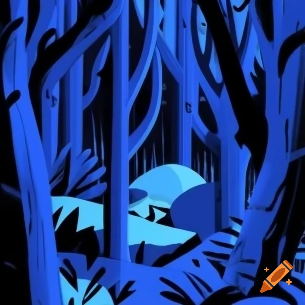 Cubist artwork of a blue forest