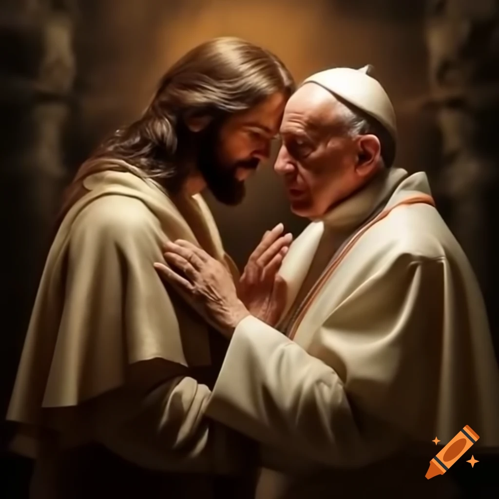 Jesus Christ embracing Pope John Paul II