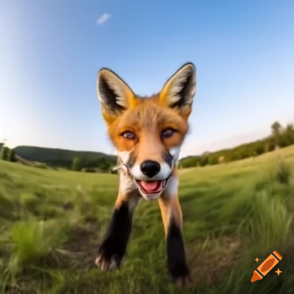 Young rescued fox exploring fresh earth under picturesque Hungarian sky