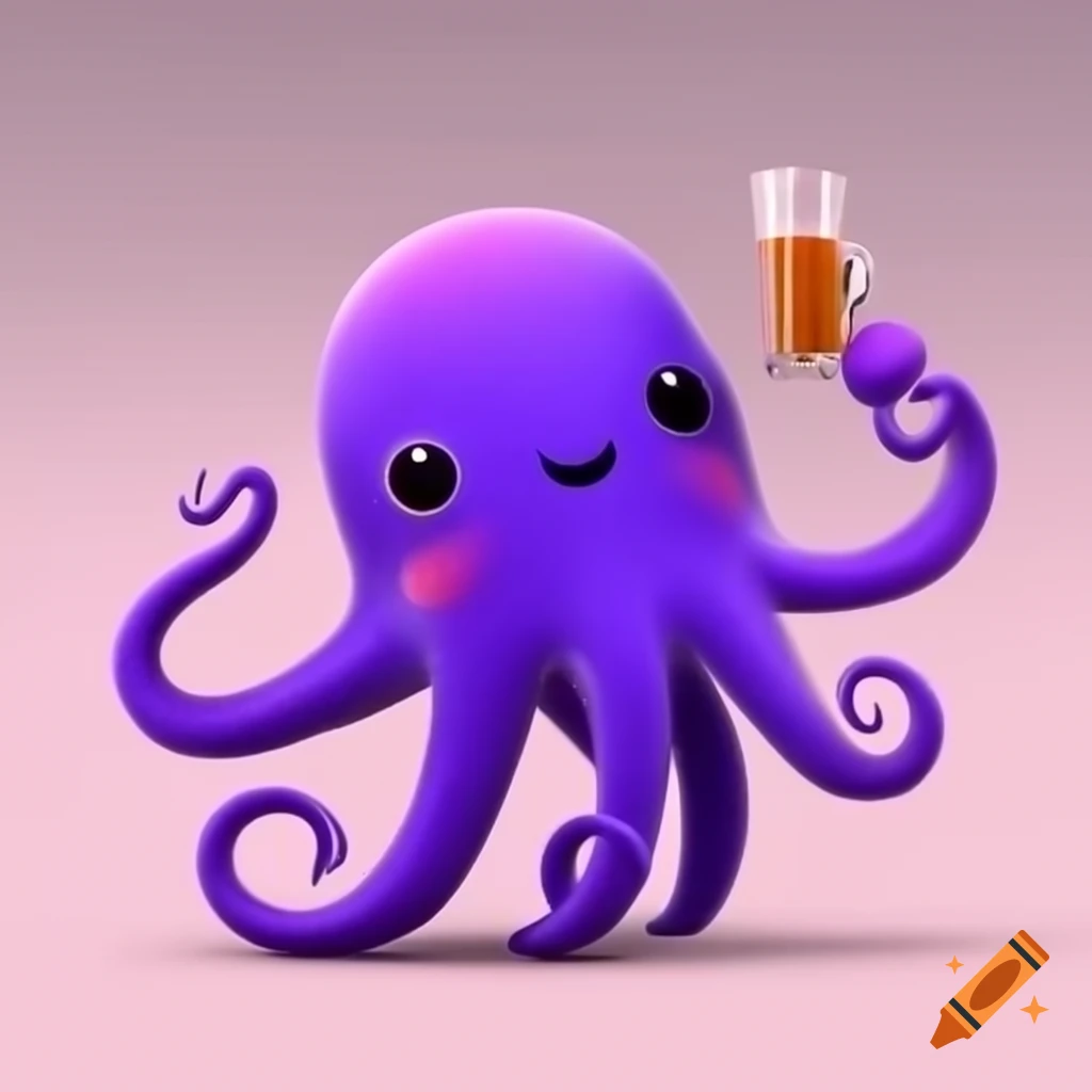 Small purple octopus enjoying tea