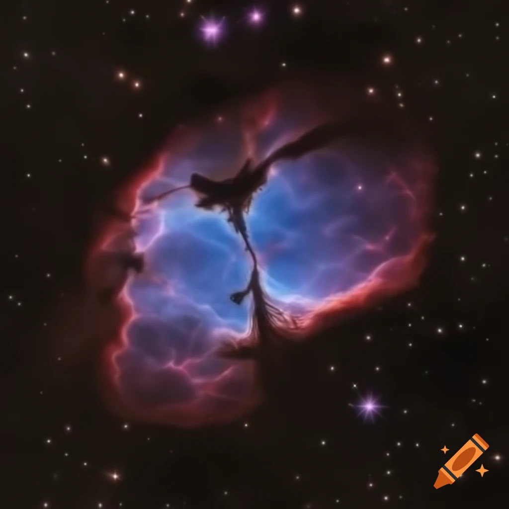 Irregularly shaped purple nebula in space