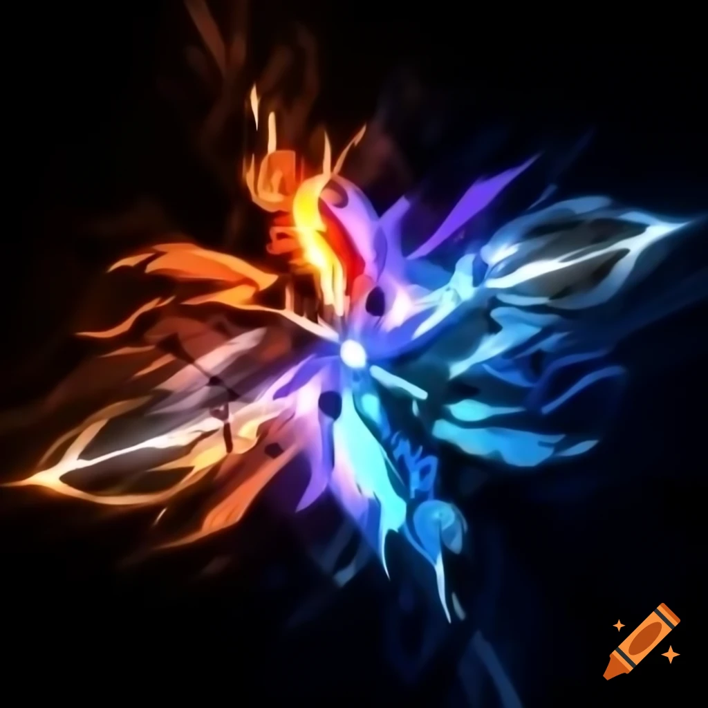 Vibrant digital artwork of ice blade and fire in harmony with obsidian handle