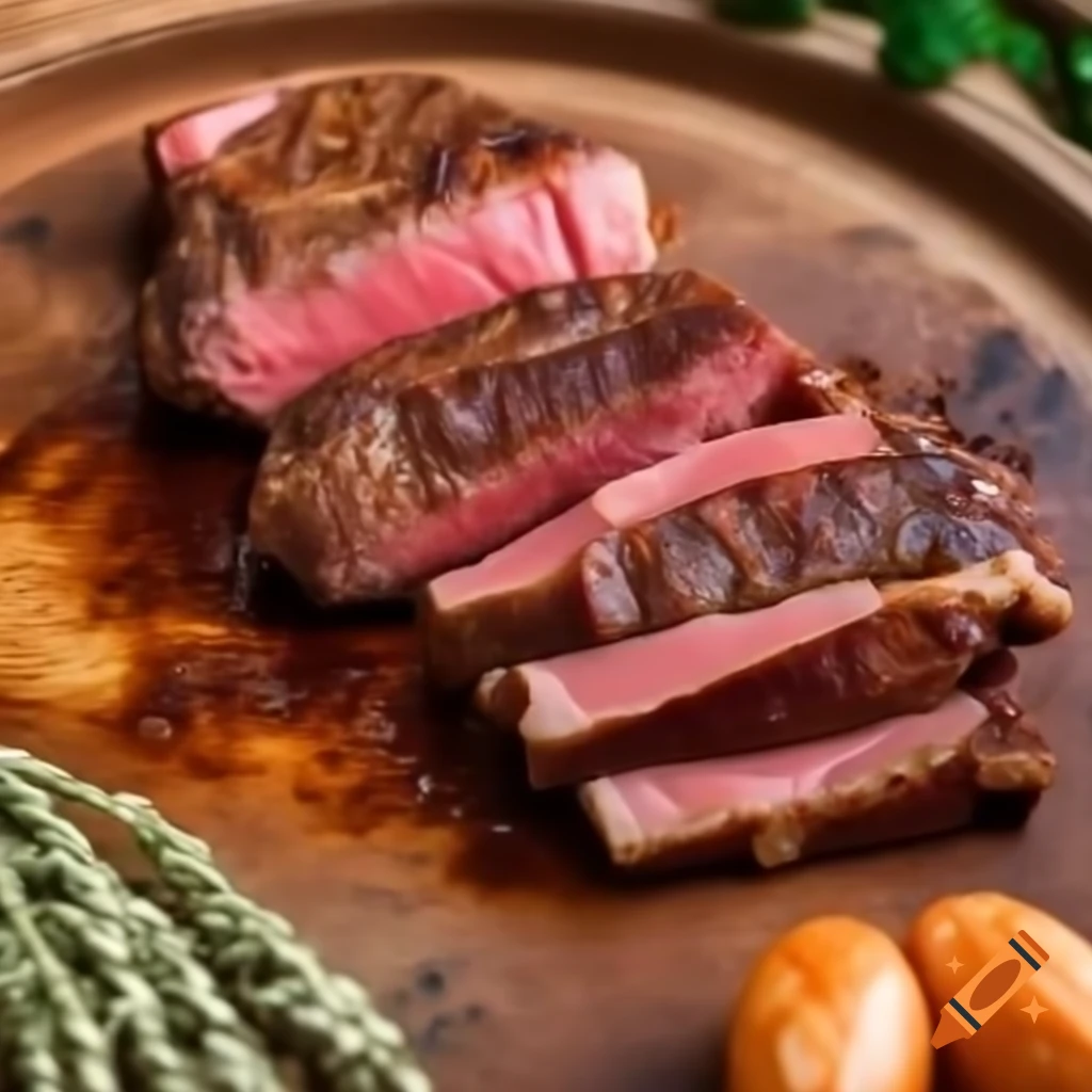Rare cooked steak on a plate
