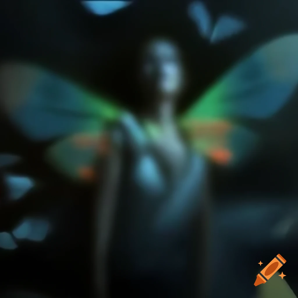 Analogue horror VHS footage of woman with moth wings apparition