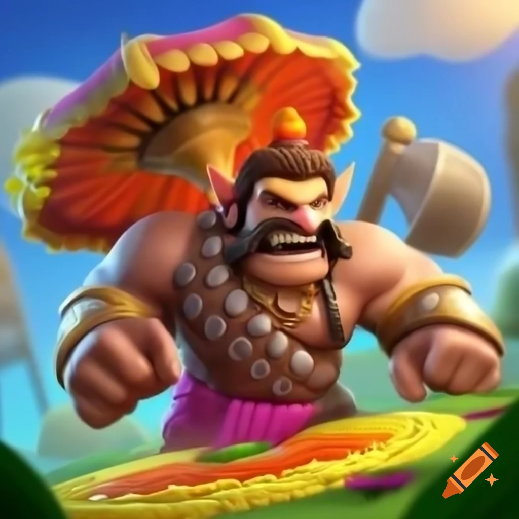 Clash of Clans Barbarian in onam and mahabali attire holding a flower umbrella