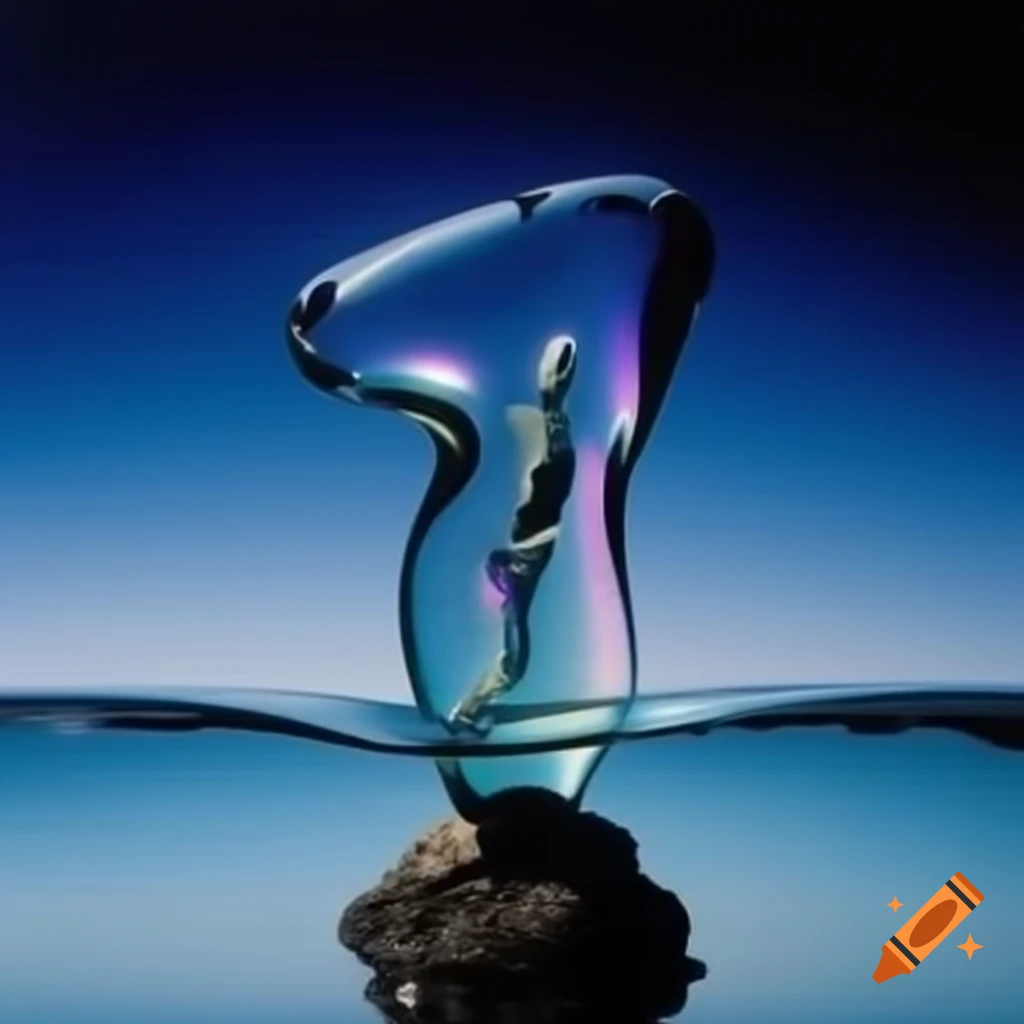 Pop surreal photography featuring iridescent glass statue