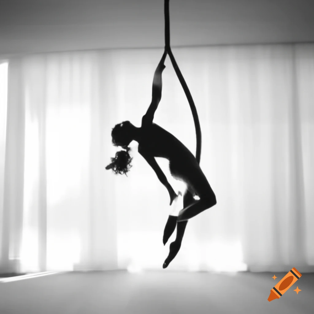Silhouette of flexible athlete in mid-air split with calligraphic typography