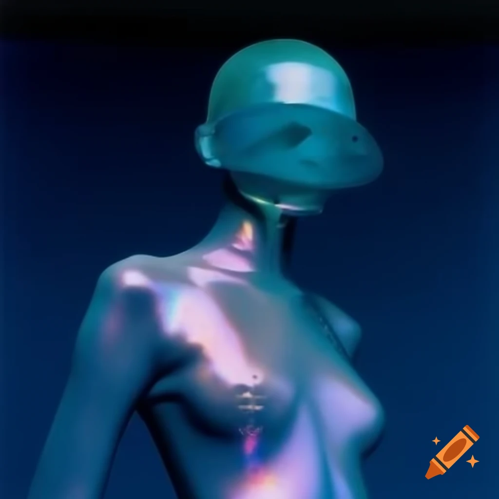 Pop surreal photography featuring iridescent glass statue