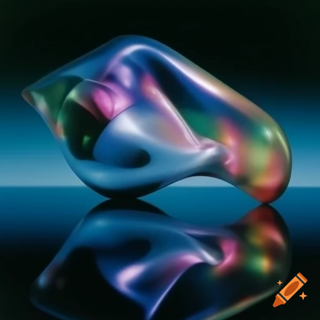 Pop surreal photography featuring iridescent glass statue