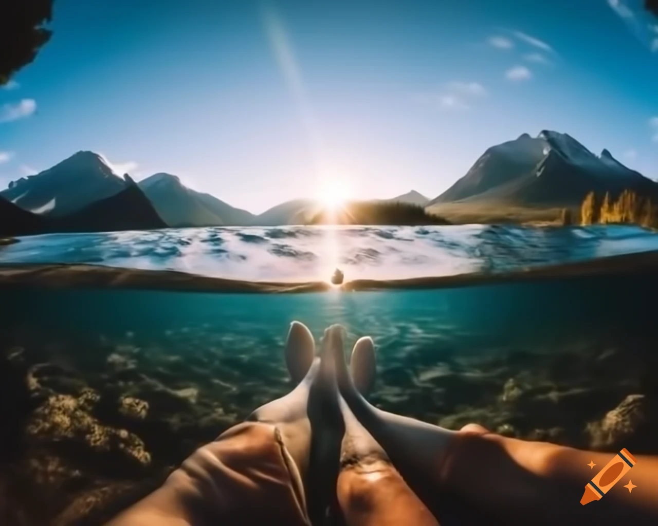 Majestic mountains with tranquil crystal-clear lake at their feet
