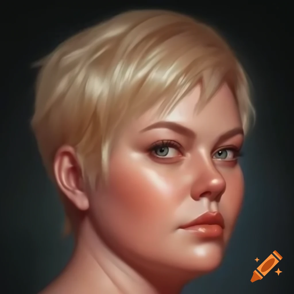 Bust portrait of a plus-size short-haired blonde woman