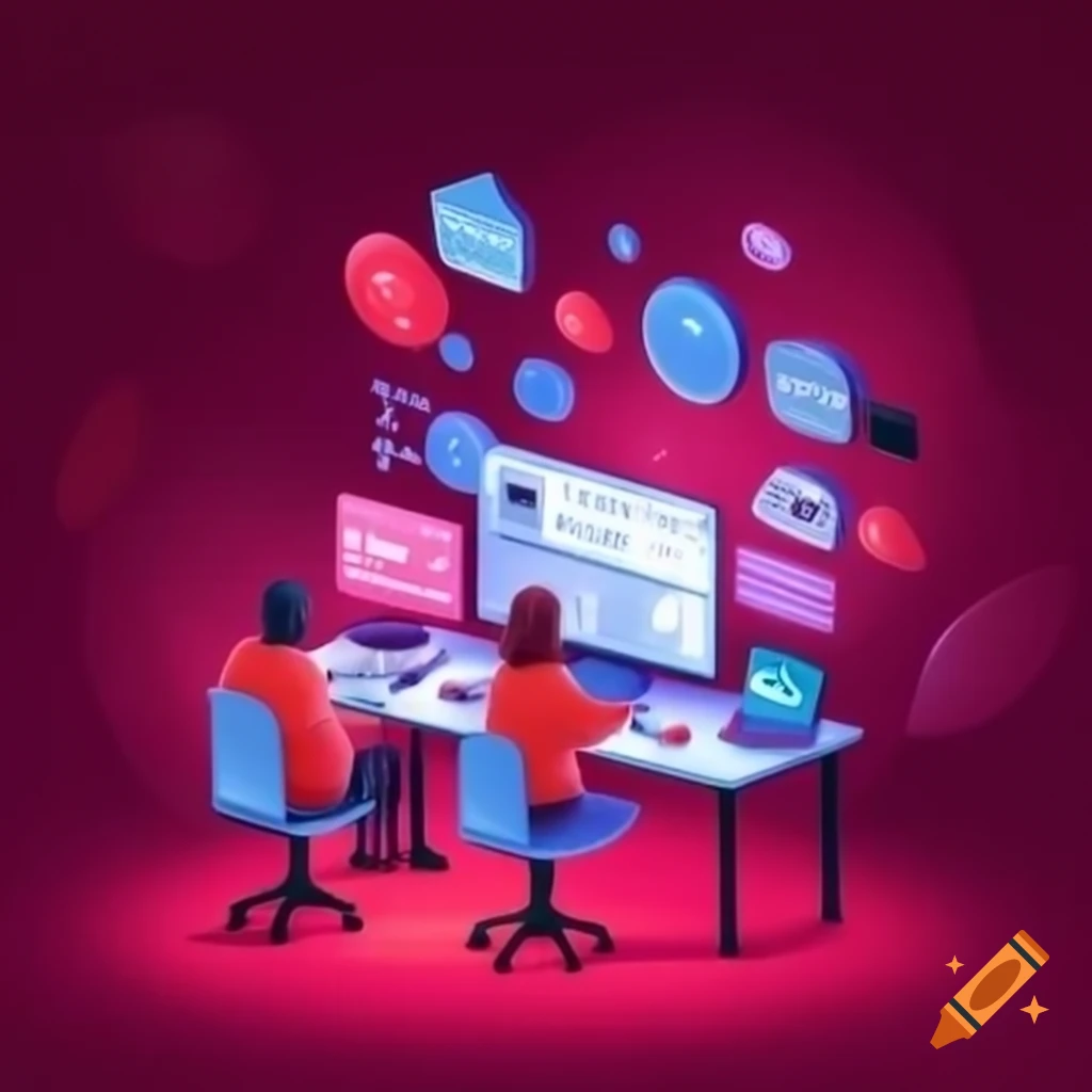 Futuristic computer with a red background