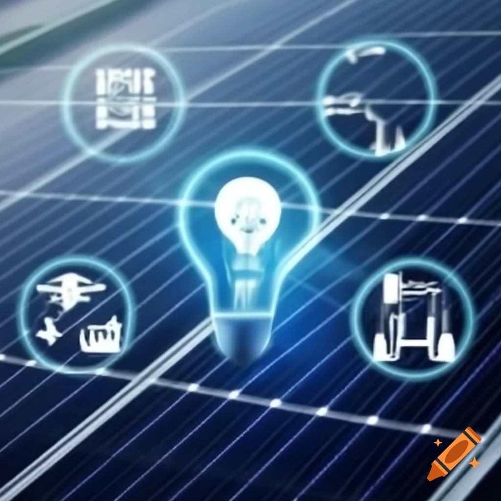 Illustration of solar panels showing conversion of direct current