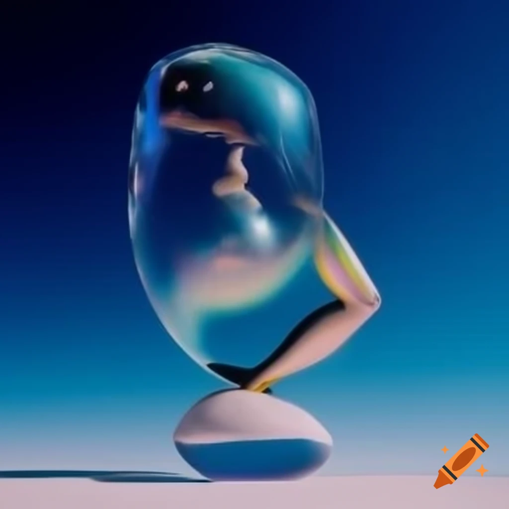 Pop surreal photography featuring iridescent glass statue