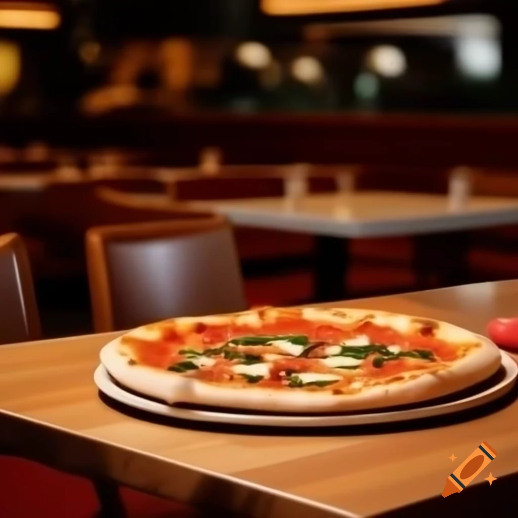 Detailed restaurant background featuring pizza on table
