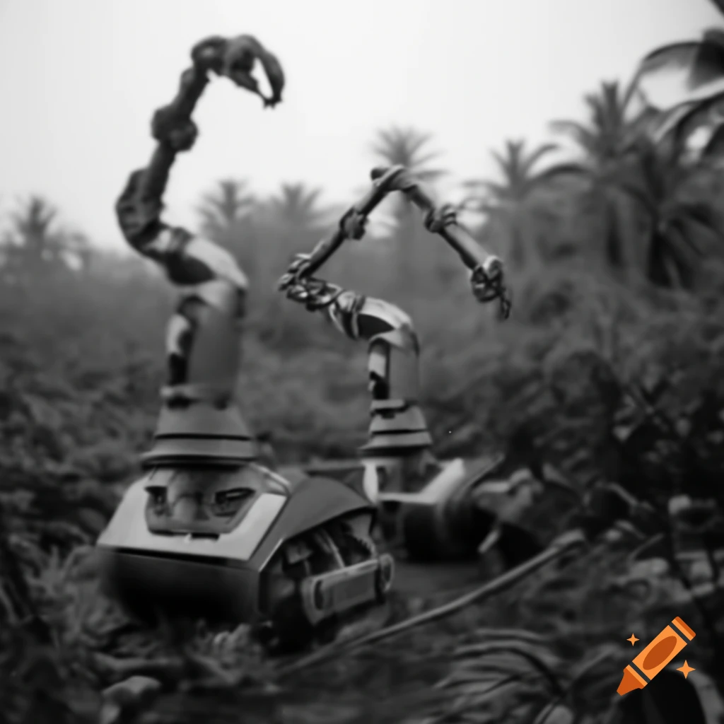 US army robots in Vietnam war jungle, 1960s
