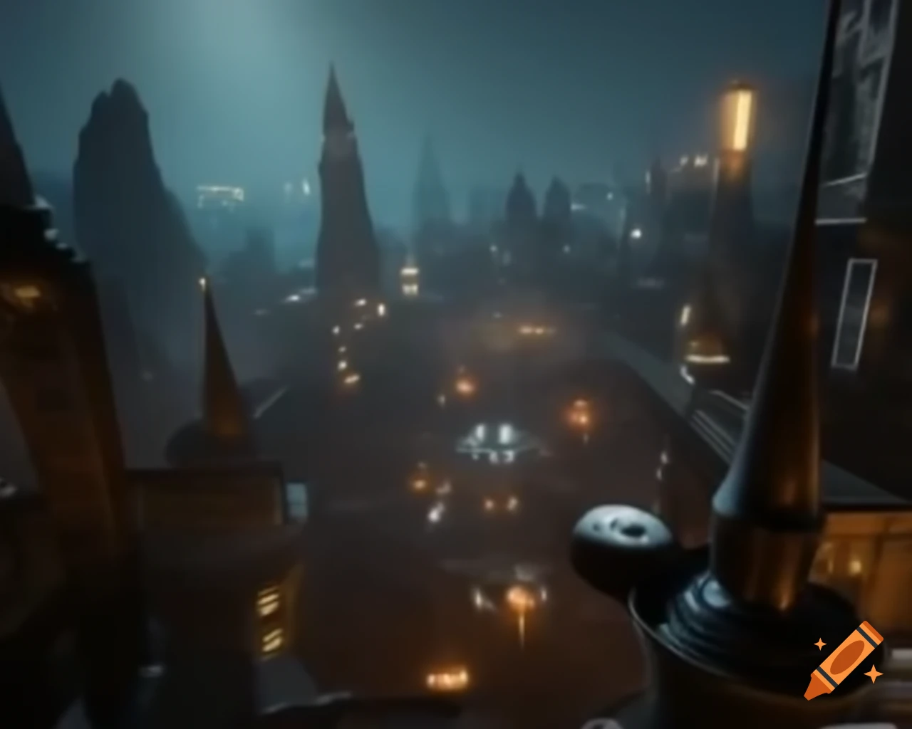 Alternate history cityscape with rusted metal skyscrapers and intricate clockwork machines