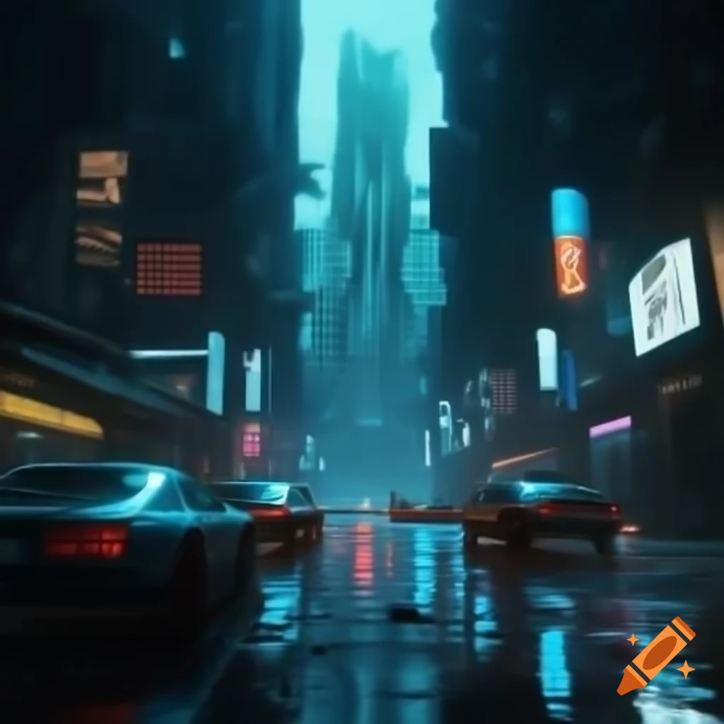 Futuristic metropolis with neon lights and towering skyscrapers