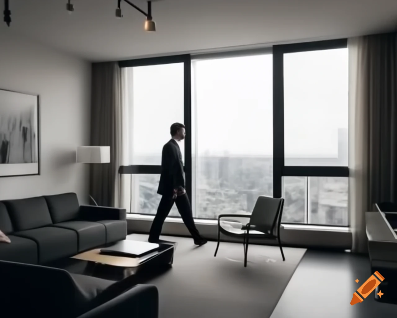 Sleek city apartment interior designed for a businessman