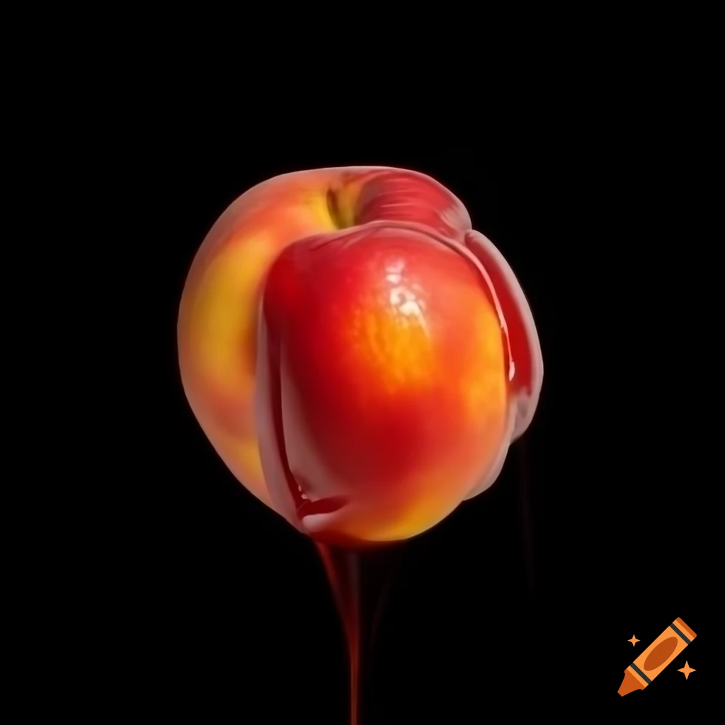Peach with a bloody appearance against a black background