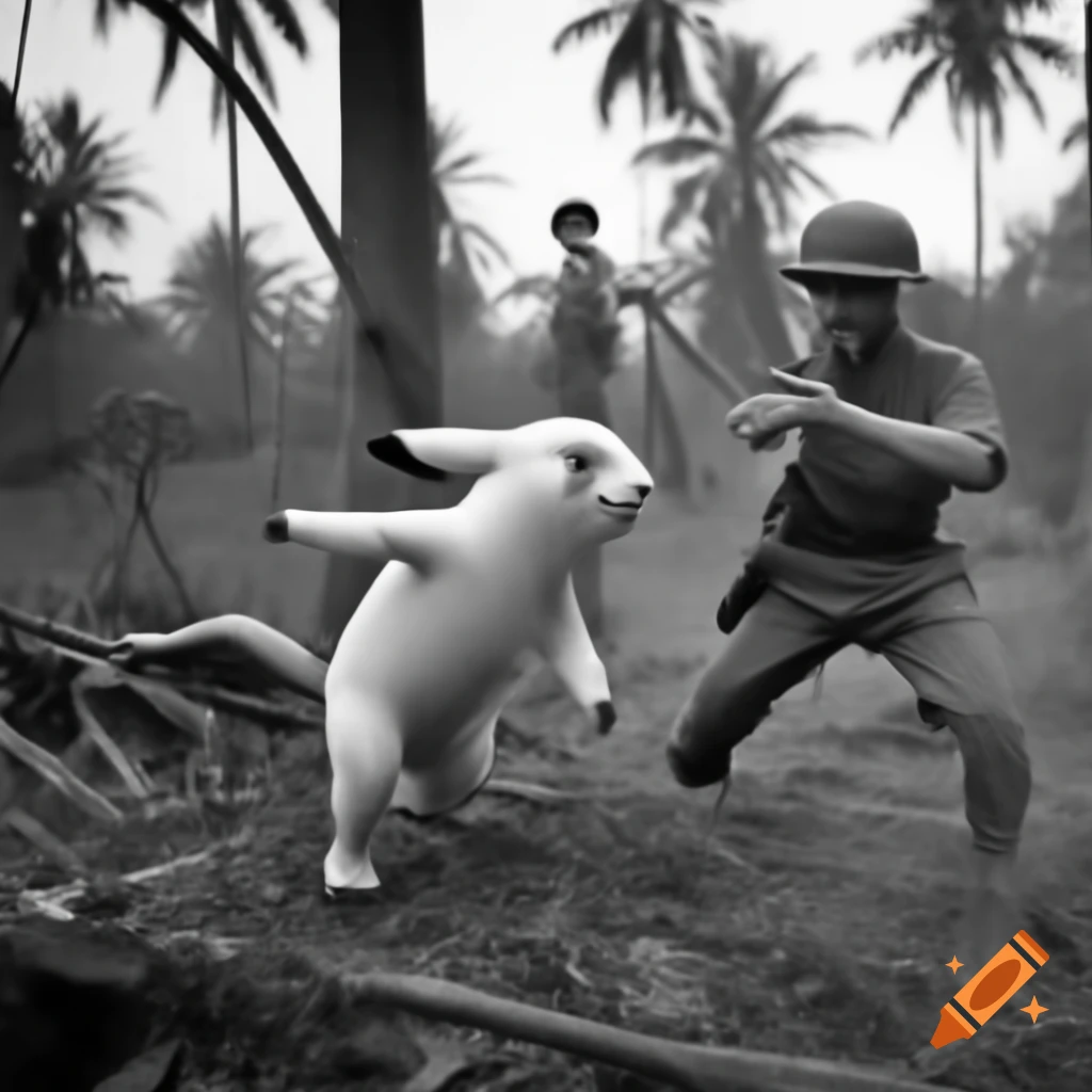 Pokémon in fictional battle scenario set in Vietnam war jungle, 1960s style