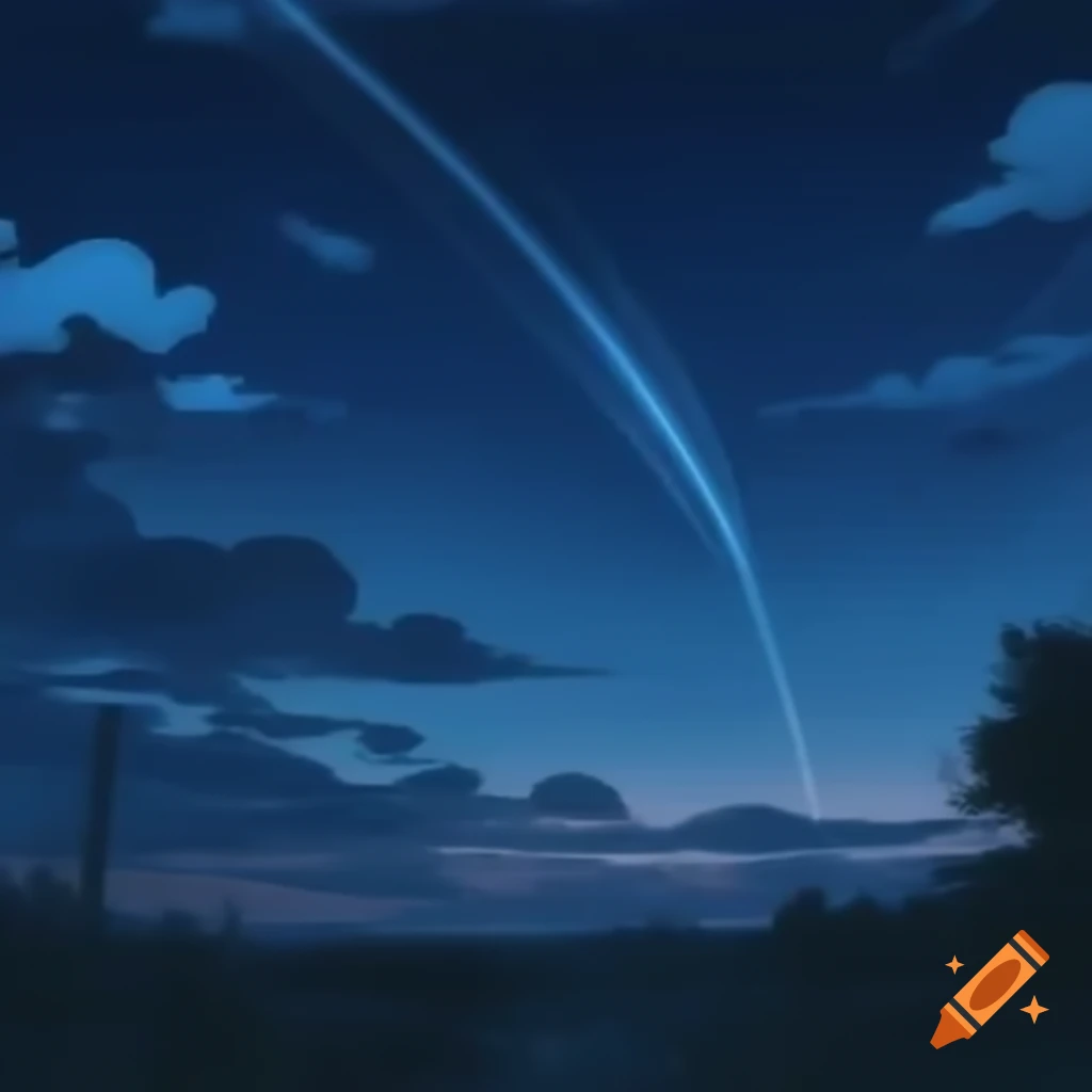Anime depiction of night sky with falling shooting star