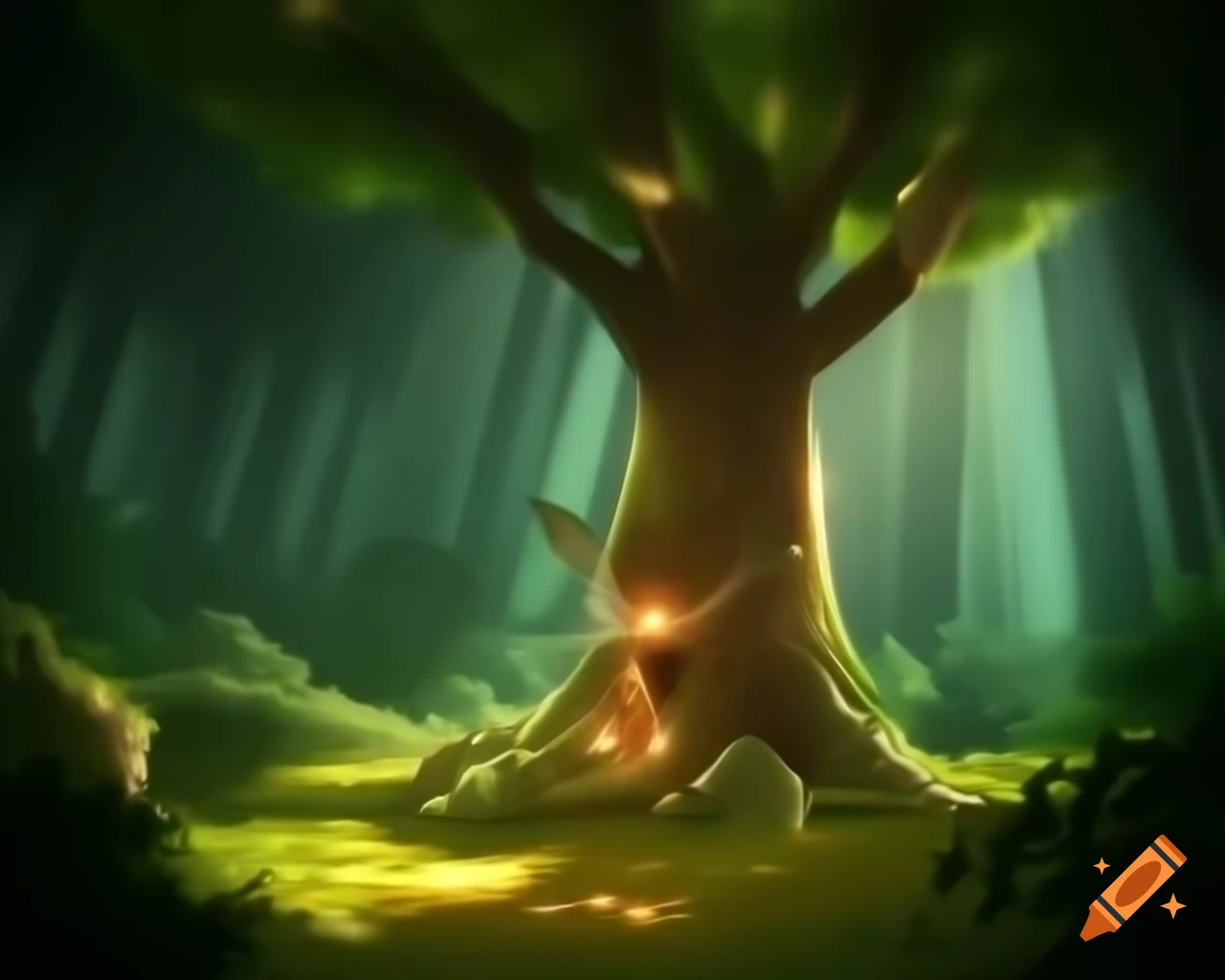 Photorealistic 3D render of a fairy in a forest with natural greens and warm oranges
