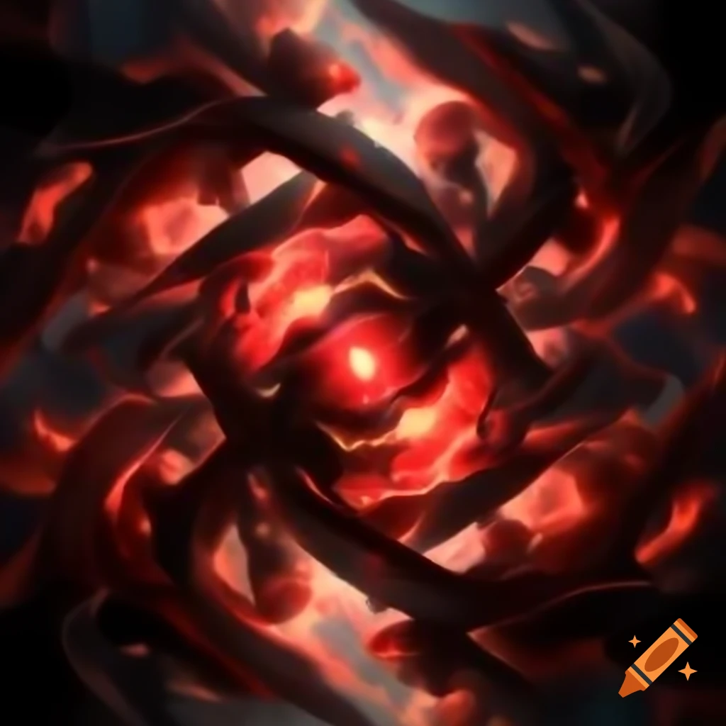 Magical realm with domain expansion in red and black colors