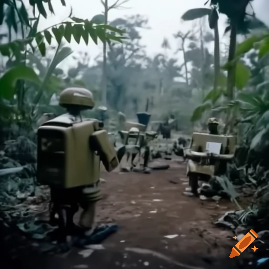 US army robots in Vietnam war jungle, 1960s