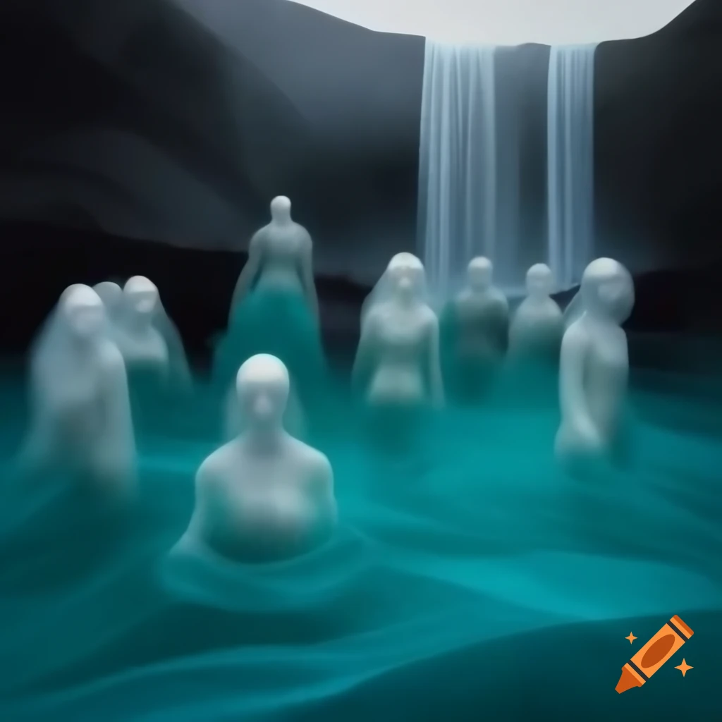 Surreal scene of monumental waterfall symbolizing the flow of history
