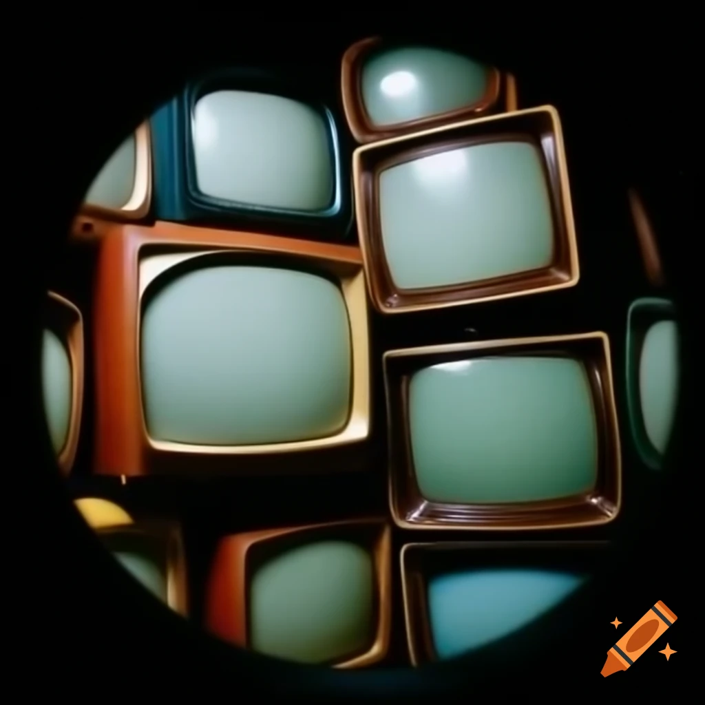 Fisheye close-up of a vintage 1960s television set