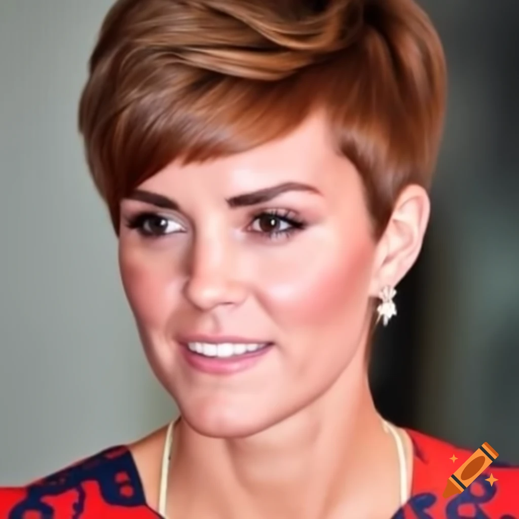 Catherine Middleton with stylish short pixie cut highlighting her facial features