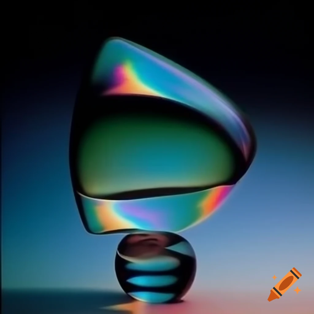 Pop surrealist photography featuring iridescent glass statue
