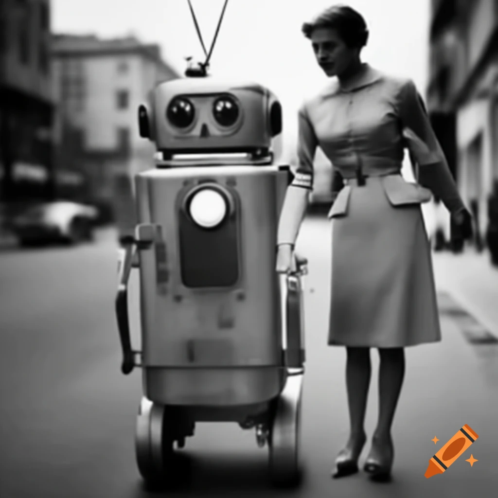 1950s robot carrying a woman