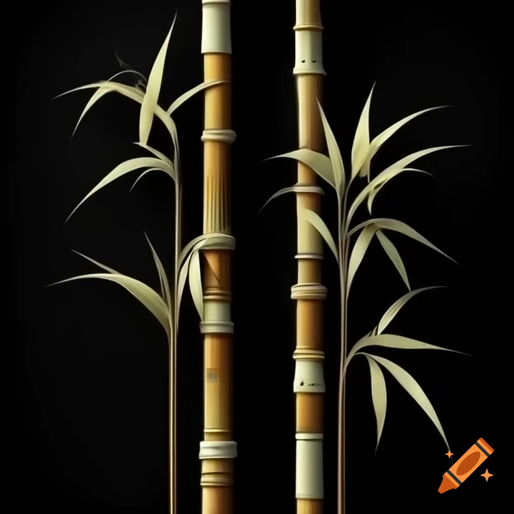 Ultra realistic horizontal bamboo reeds on black background
