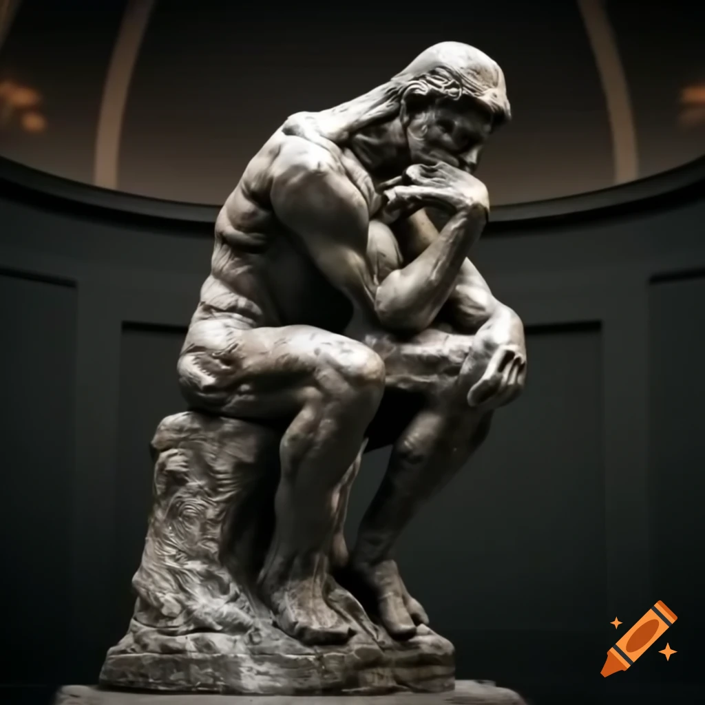 Skeleton in Thinker pose on throne wearing a crown