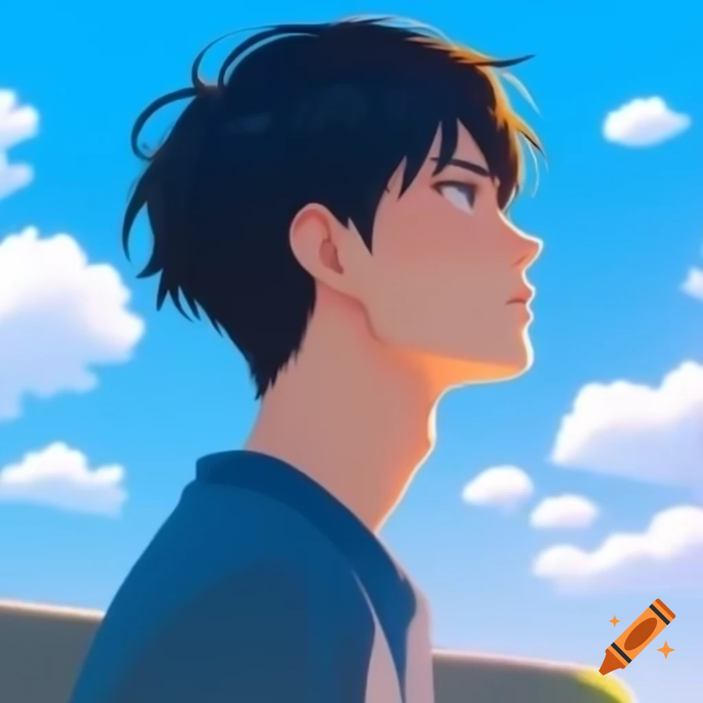 Anime man looking up at the sky