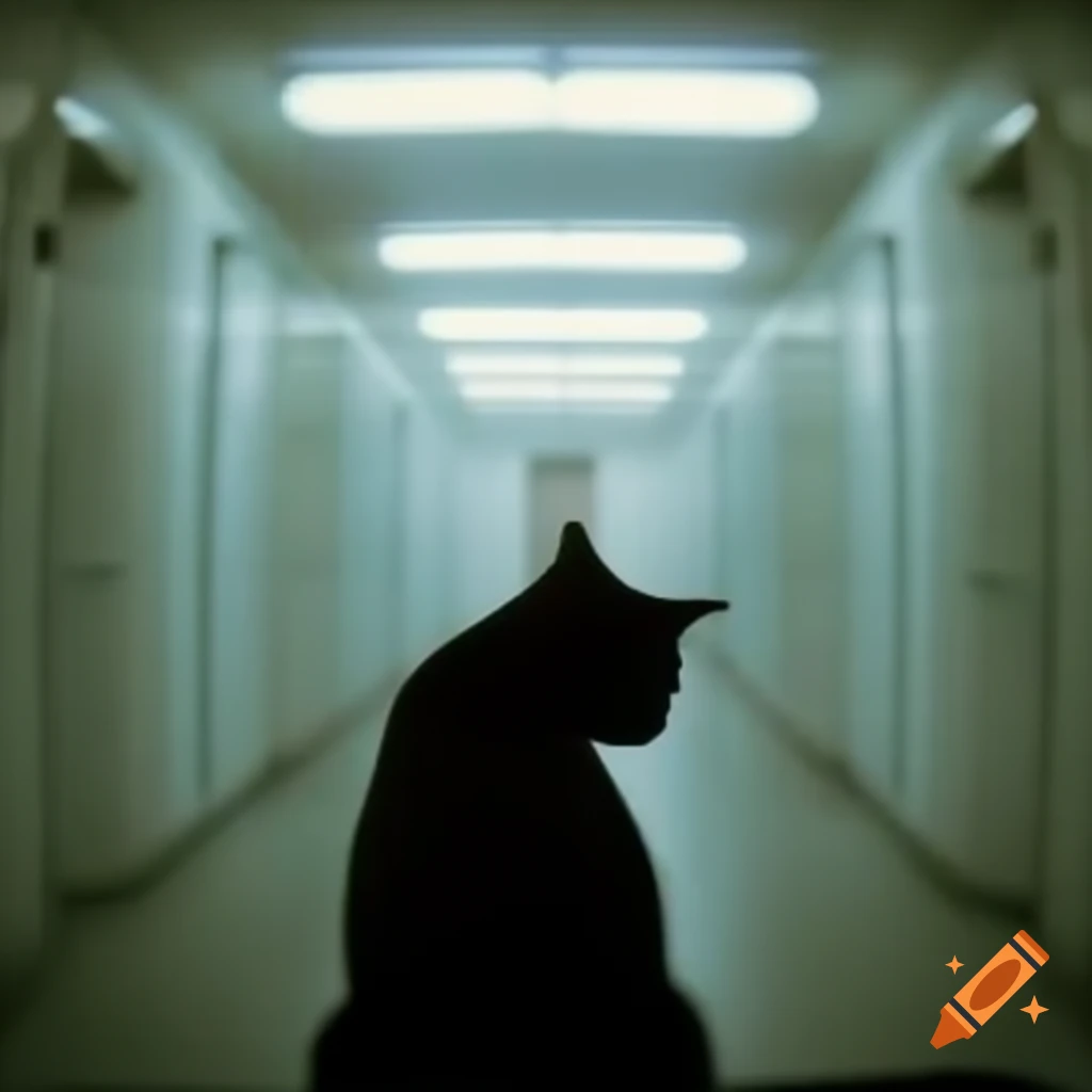 Security camera footage featuring a cat in backrooms setting