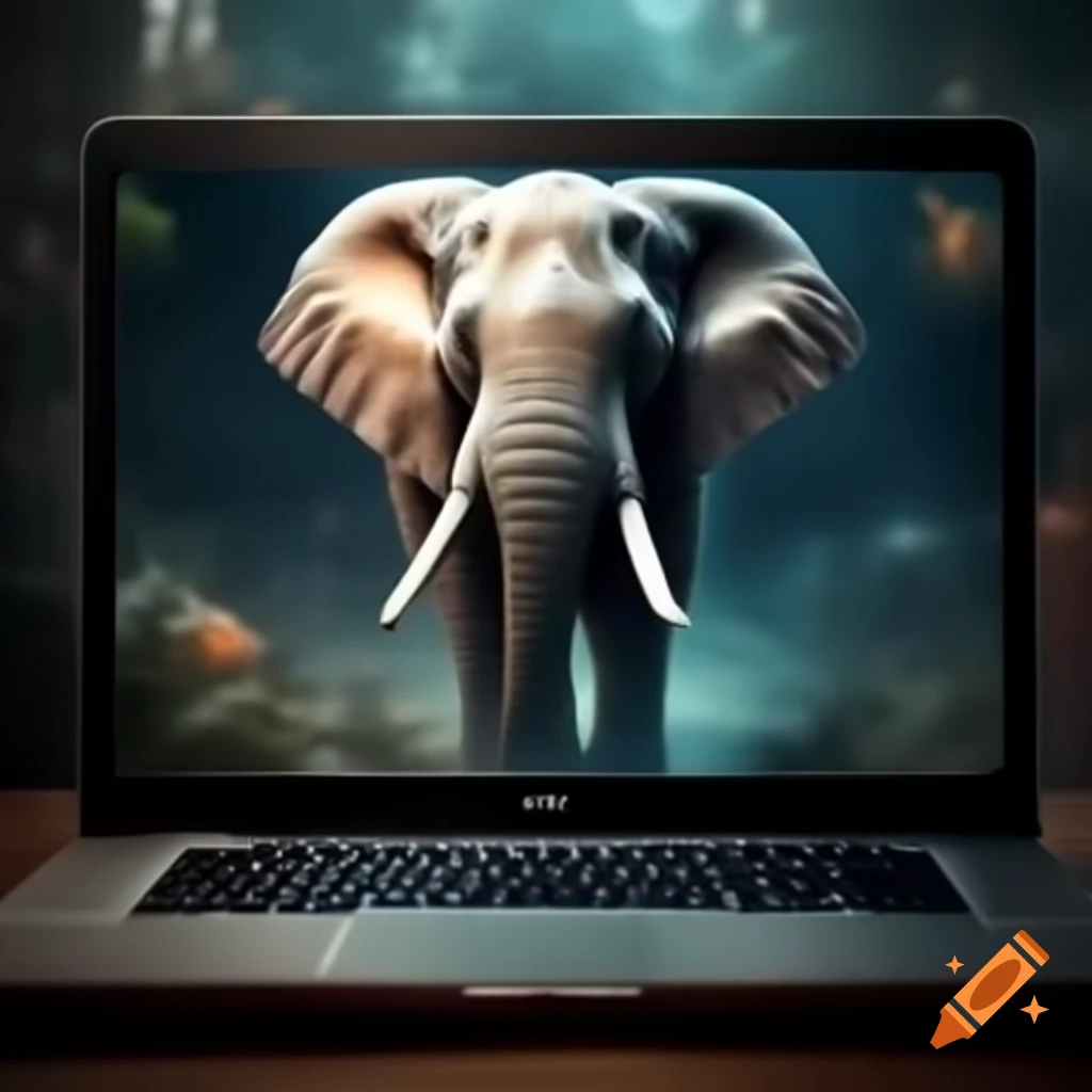 Laptop displaying an image of an elephant on screen