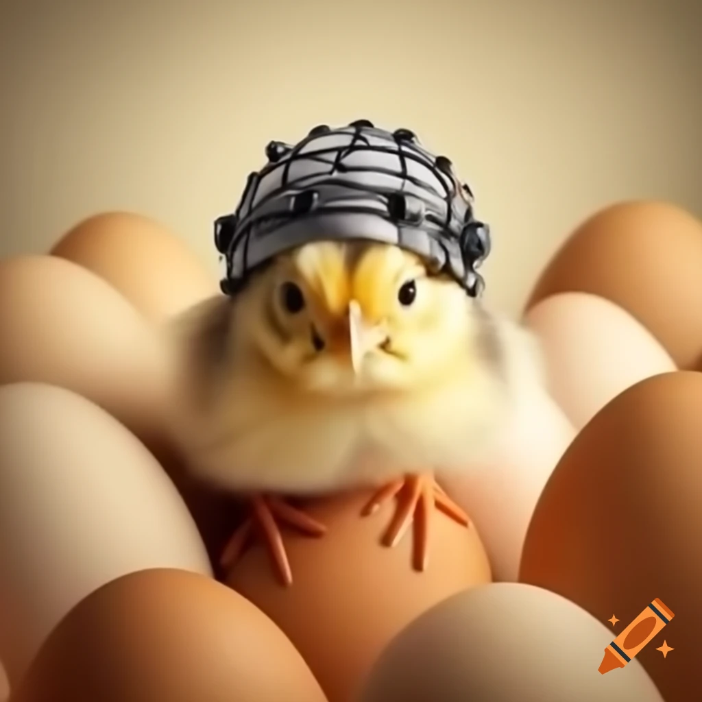 Chick in EEG cap hatching from egg