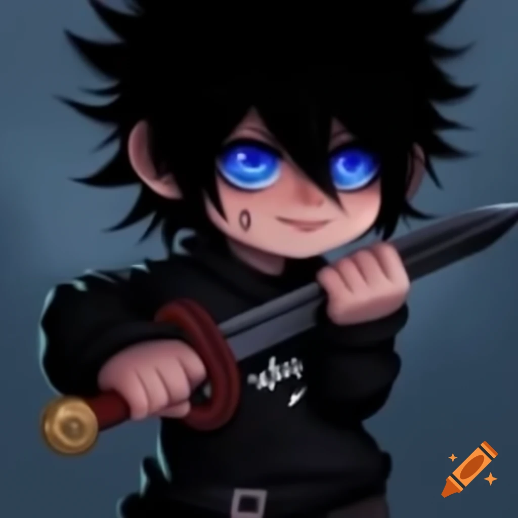 Emo boy character with black hair and dagger in Brawl Stars style
