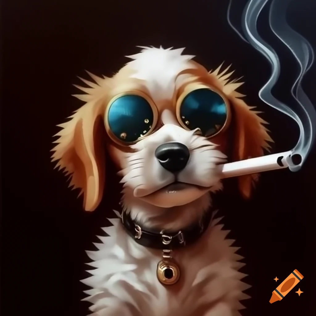 Surreal puppy with spiked collar